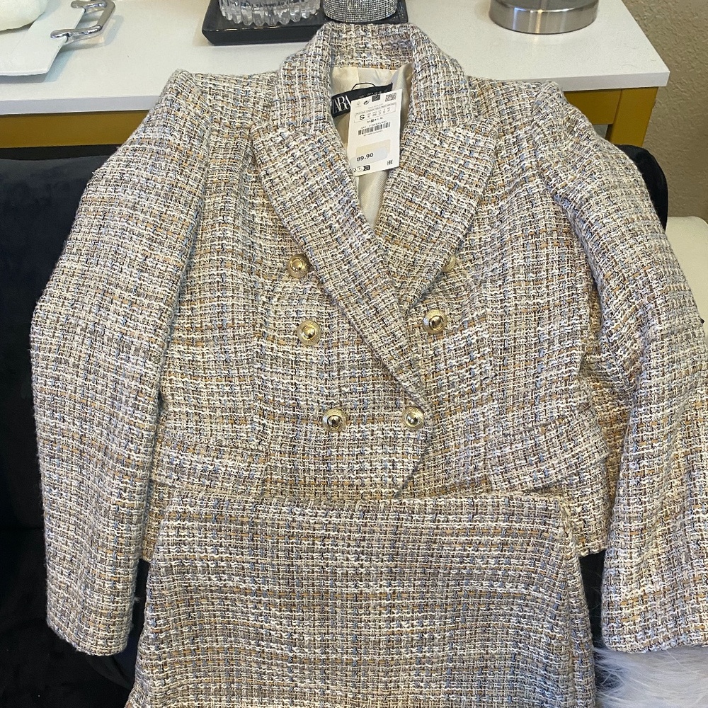Zara Ivory Boucle Skort Suit SZ S/NWT